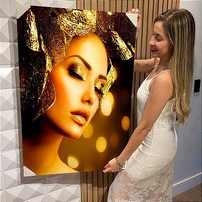 Quadro Decorativo Flutuante Mulher Corpo Dourado Olhos Fechados