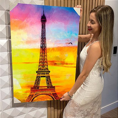 Quadro Decorativo Flutuante Monumento Histórico Torre Eiffel Abstrato Colorido