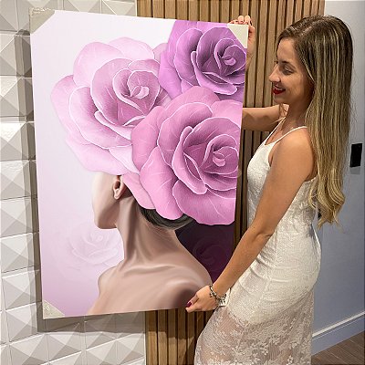 Quadro Decorativo Flutuante Beleza Feminina Mulher com Rosas na Cabeça