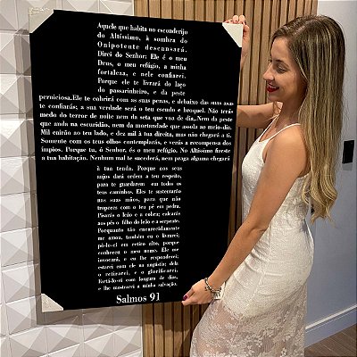 Quadro Decorativo Canvas Religioso Salmos 91 Letra Dourada