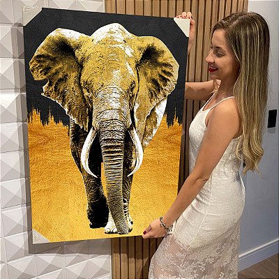 Quadro Decorativo Flutuante Pintura de Elefante Animal Abstrato Vertical