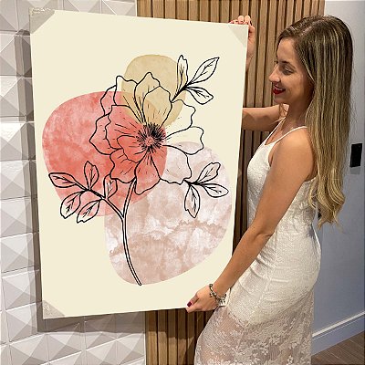 Quadro Decorativo Flutuante Composição Abstrata de Flores e folhas com Cores Vertical