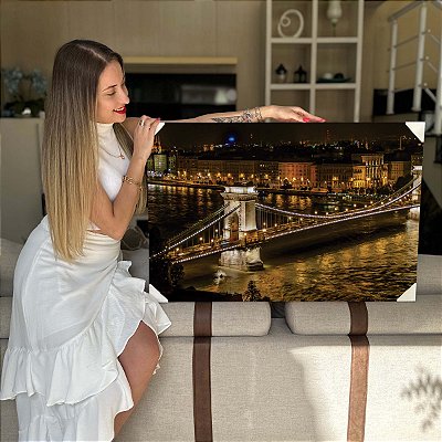 Quadro Decorativo Flutuante Ponte Buda Peste Rio Horizontal