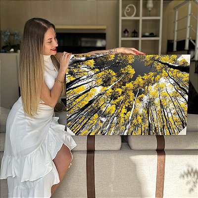 Quadro Decorativo Flutuante Paisagem Floral Floresta Árvores Ipês Amarelos