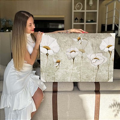 Quadro Decorativo Flutuante Floral Artístico Margaridas Brancas Horizontal