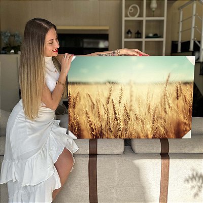 Quadro Decorativo Flutuante Paisagem Campo de Trigo Horizontal