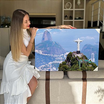 Quadro Decorativo Flutuante Paisagem do Cristo Redentor e Pão de Açucar No Rio de Janeiro Horizontal