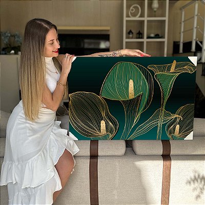 Quadro Decorativo Flutuante Composição Abstrata de Flores Copo de Leite Verdes Horizontal