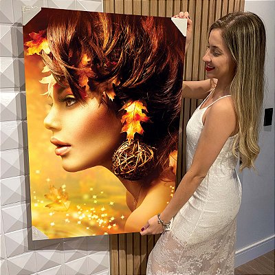 Quadro Decorativo Flutuantes Mulher Beleza Feminina Perfil Luxo Gold Vertical