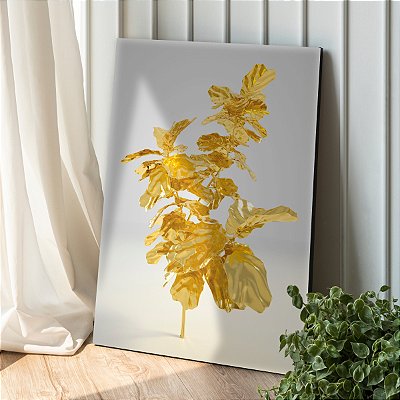 Quadro Decorativo Canvas Abstrato Folhas Gold Shine Vertical