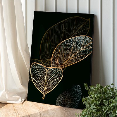 Quadro Decorativo Canvas Abstrato Folhas Gold Shine Vertical