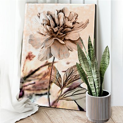 Quadro Decorativo Canvas Flores com Fundo Abstrato Vertical
