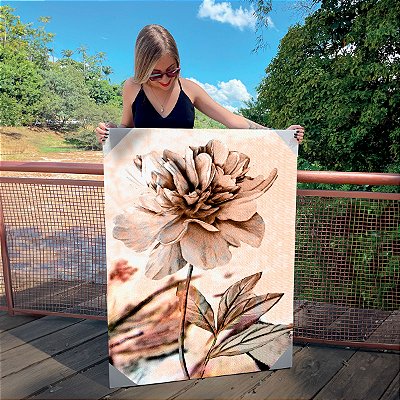 Quadro Decorativo Canvas Flores com Fundo Abstrato Vertical