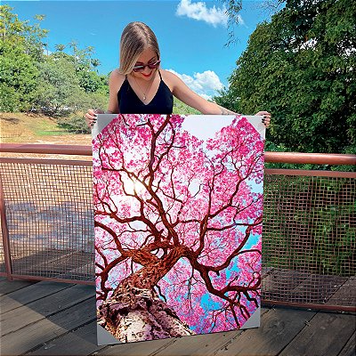 Quadro Decorativo Canvas Arvore Ipê Flores Rosas