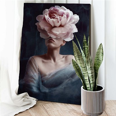 Quadro Decorativo Canvas Mulher com Rosa no Rosto Vertical