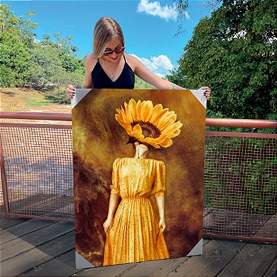 Quadro Decorativo Canvas Mulher com Girassol no Rosto Vertical