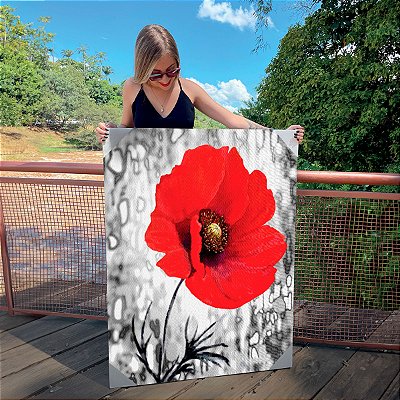 Quadro Decorativo Canvas Floral Papoula Vermelha Vertical