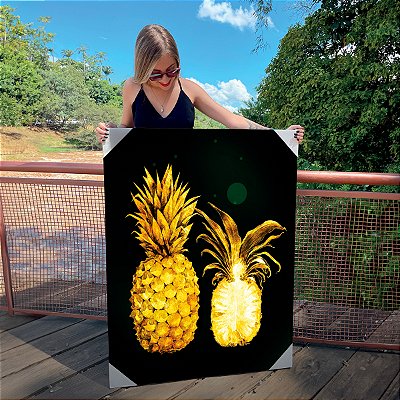 Quadro Decorativo Canvas Botânico Abacaxi Dourado Vertical