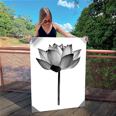 Quadro Decorativo Canvas Flor de Lotus Efeito Grafite Vertical