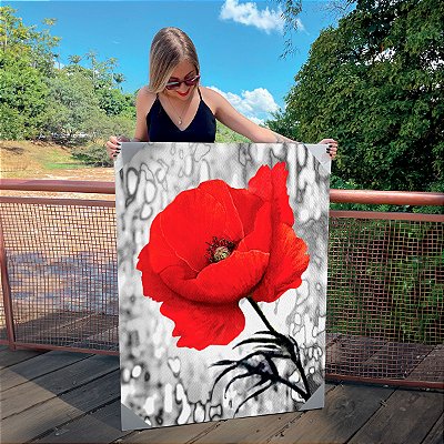 Quadro Decorativo Canvas Floral Papoula Vermelhas Vertical