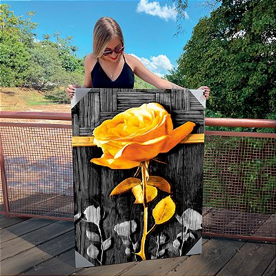 Quadro Decorativo Canvas Floral Rosas Amarelas Vertical