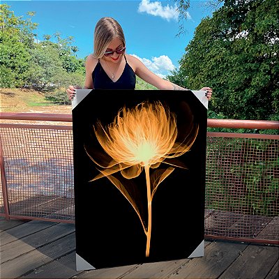 Quadro Decorativo Canvas Floral Rosa Raio X Fundo Preto Vertical