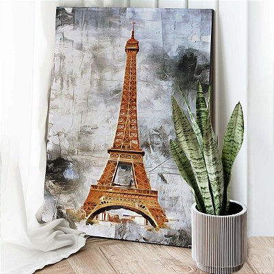 Quadro Decorativo Canvas Torre Eiffel Abstrata Monumentos Históricos Vertical