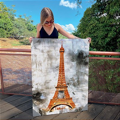 Quadro Decorativo Canvas Torre Eiffel Abstrata Monumentos Históricos Vertical