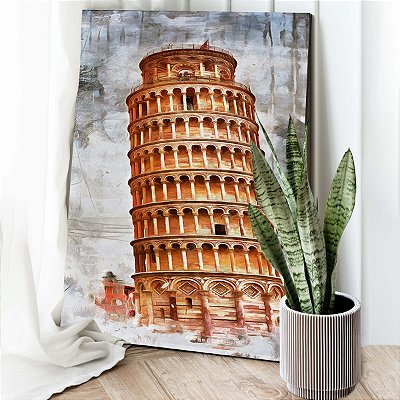 Quadro Decorativo Canvas Torre de Pisa Abstrata Monumentos Históricos Vertical
