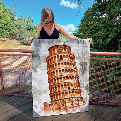 Quadro Decorativo Canvas Torre de Pisa Abstrata Monumentos Históricos Vertical