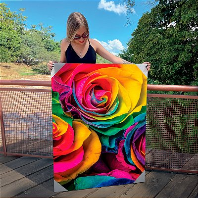 Quadro Decorativo Canvas Floral Composição de Rosas Coloridas Vertical