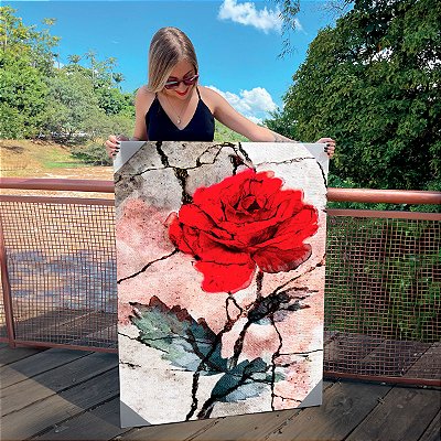 Quadro Decorativo Canvas Flores Rosas Vermelhas Fundo Abstrato Vertical