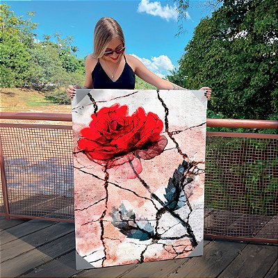 Quadro Decorativo Canvas Flores Rosas Vermelhas Fundo Abstrato Vertical