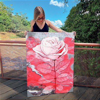 Quadro Decorativo Canvas Floral Composição Abstrata de Rosa Vertical