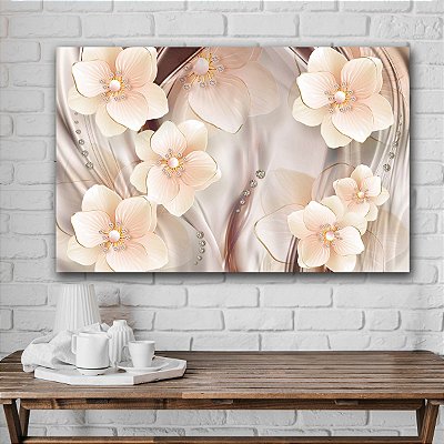 Quadro Decorativo Canvas Floral Flor de Cerejeira Branca e Rosé Horizontal
