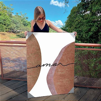 Quadro Decorativo Canvas Frase Amor Fundo Abstrato Geométrico Vertical