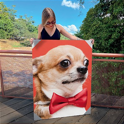 Quadro Decorativo Canvas Dog Chihuahua Pets Fundo Vermelho Vertical