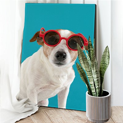 Quadro Decorativo Canvas Dog Russell Terrier com Óculos Vertical