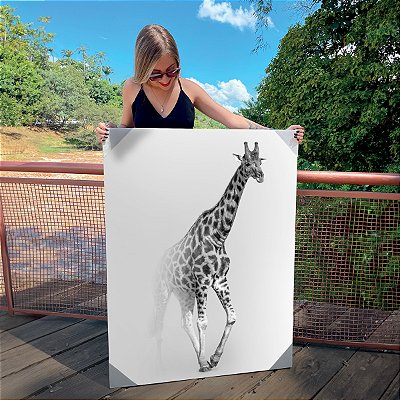 Quadro Decorativo Canvas Girafa Abstrato Fundo Cinza Animal Silvestre Vertical