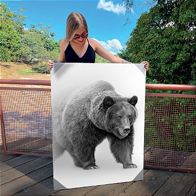 Quadro Decorativo Canvas Urso Abstrato Fundo Cinza Animal Silvestre Vertical