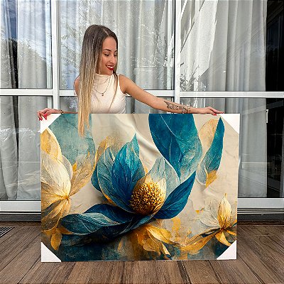 Quadro Decorativo Canvas Floral Flores Aquarelas Abstratas Horizontal