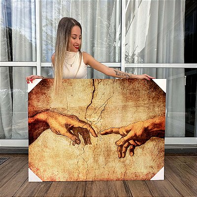 Quadro Decorativo Canvas Pintura Michelangelo Mão de Deus Horizontal