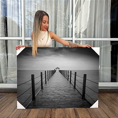 Quadro Decorativo Canvas Paisagem Ponte ao Mar Black and White Horizontal