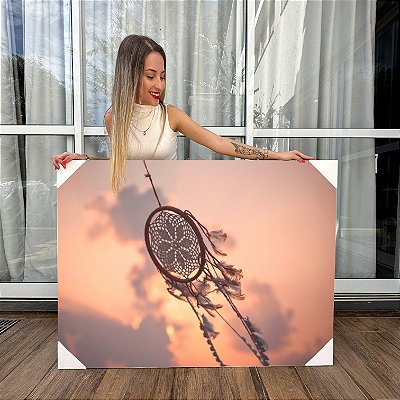 Quadro Decorativo Canvas Paisagem Filtro dos Sonhos Penas Brancas Horizontal
