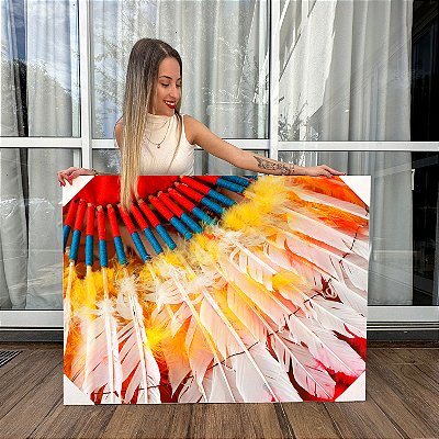 Quadro Decorativo Canvas Paisagem de Penas coloridas Horizontal