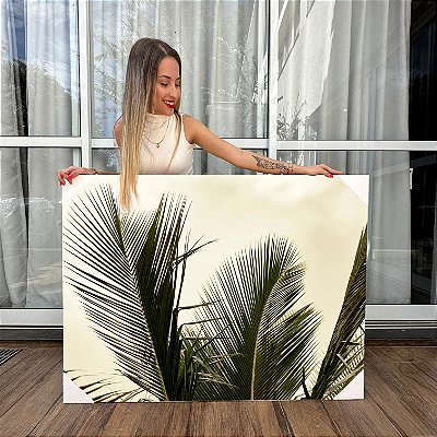 Quadro Decorativo Canvas Paisagem Folhas de Palmeiras Horizontal