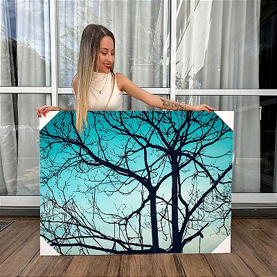 Quadro Decorativo Canvas Paisagem Arvores Galhos Secos Céu Azul Horizontal