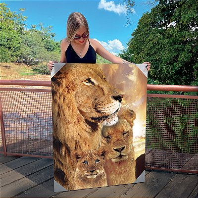 Quadro Decorativo Canvas Familia Leão com 1 filhote