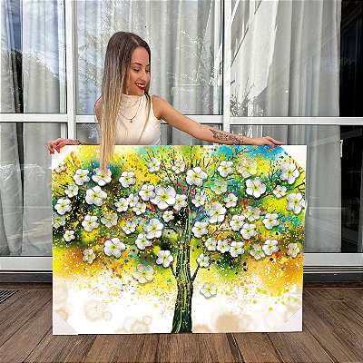 Quadro Decorativo Canvas Arvore de Cerejeira Abstrata Artistica Horizontal