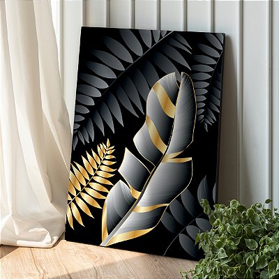 Quadro Decorativo Canvas Folhas Abstratas Vertical